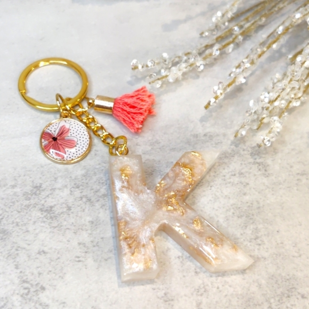 15. Handmade Initial K Resin Keychain